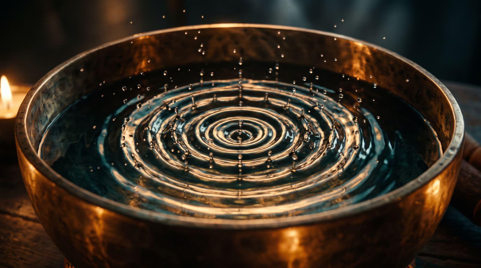 Water vibrating in a singing bowl