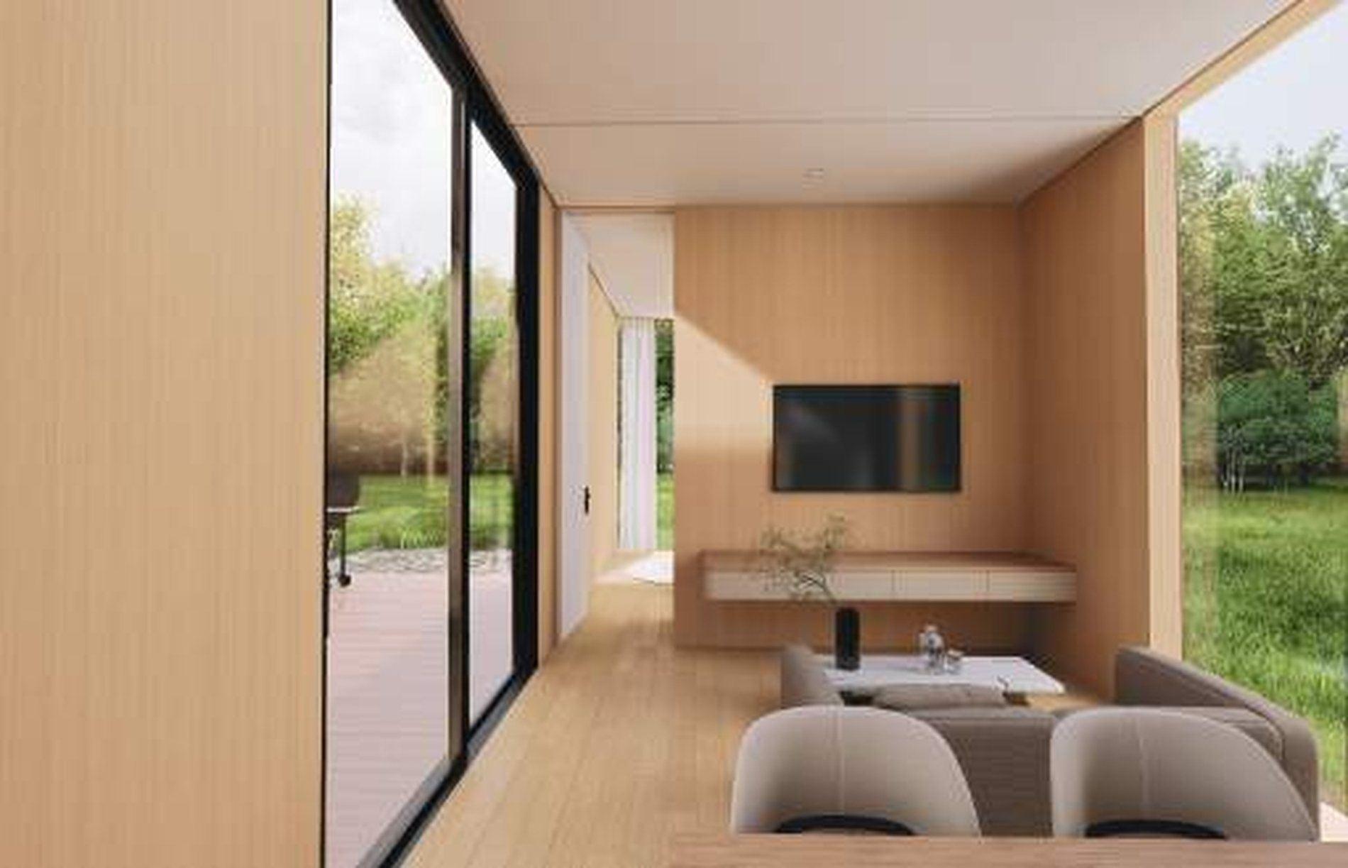 Villa interior in pale timber