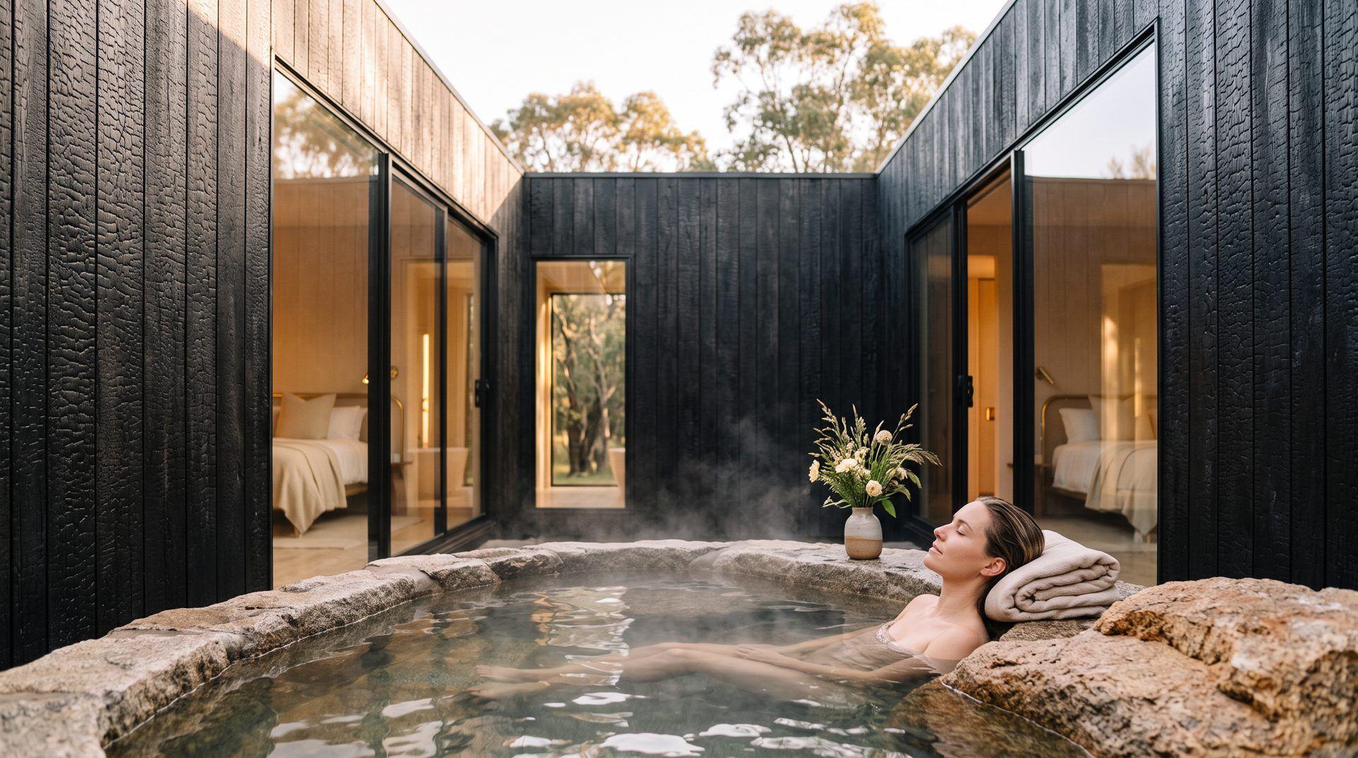 A guest resting in the courtyard rockpool